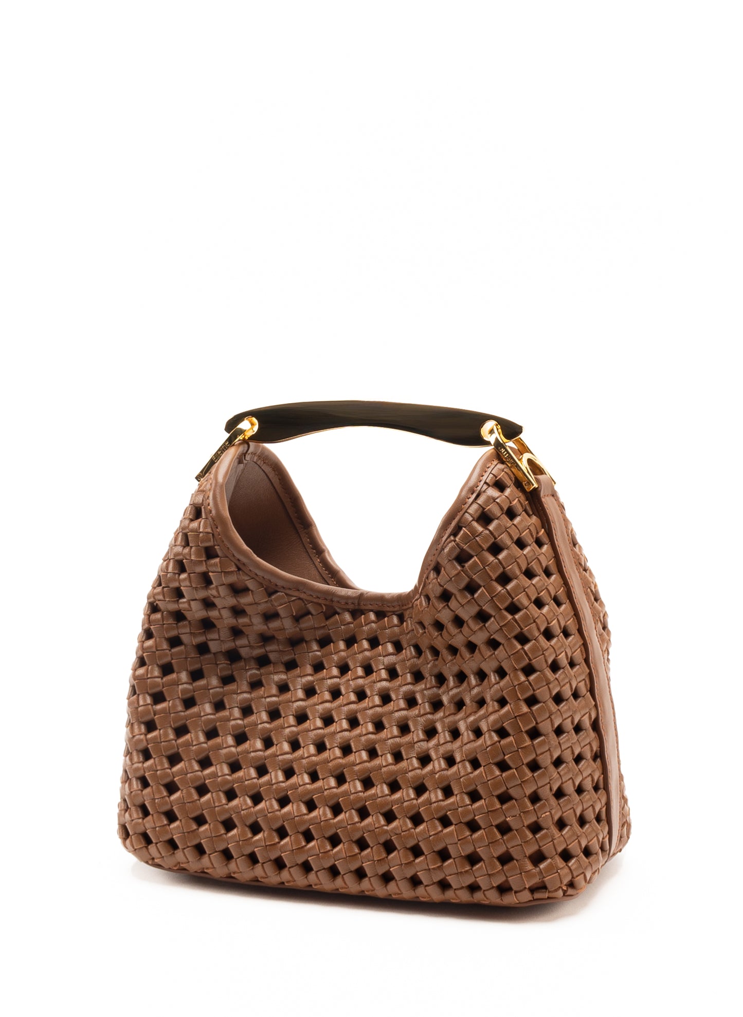 Small Boomerang Woven Leather Cognac