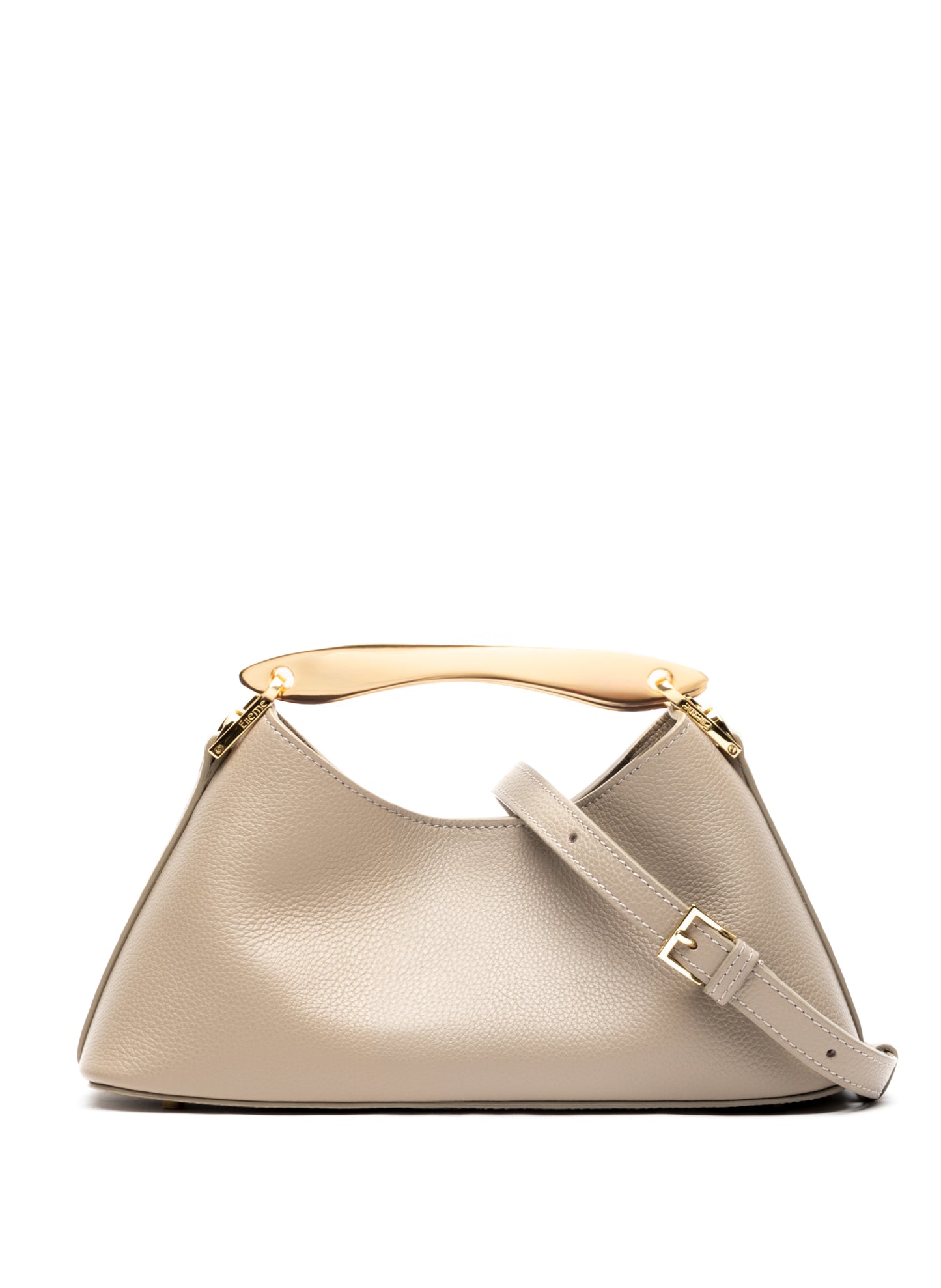 Mini Boomerang Pebbled Leather Taupe - Gold