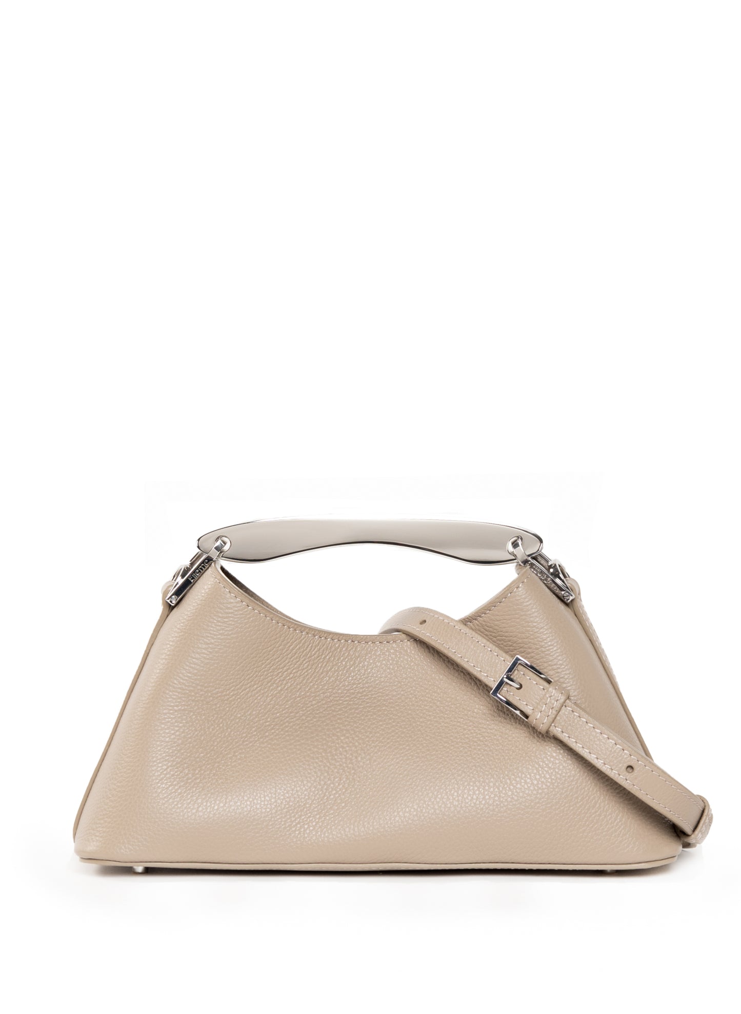 Mini Boomerang Pebbled Leather Taupe - Silver