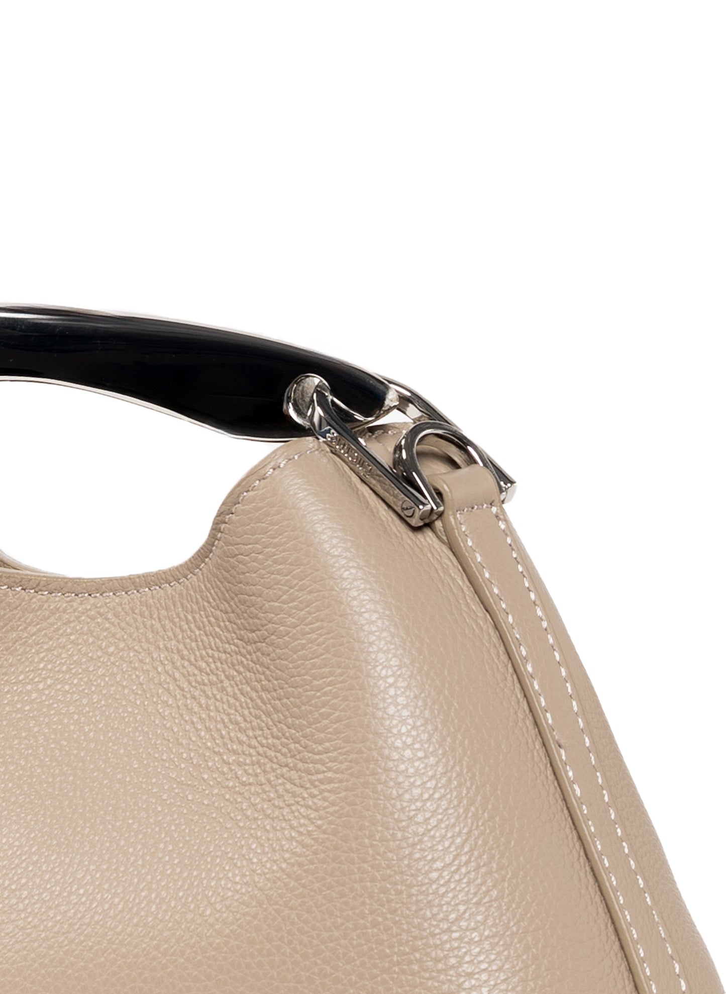 Mini Boomerang Pebbled Leather Taupe - Silver