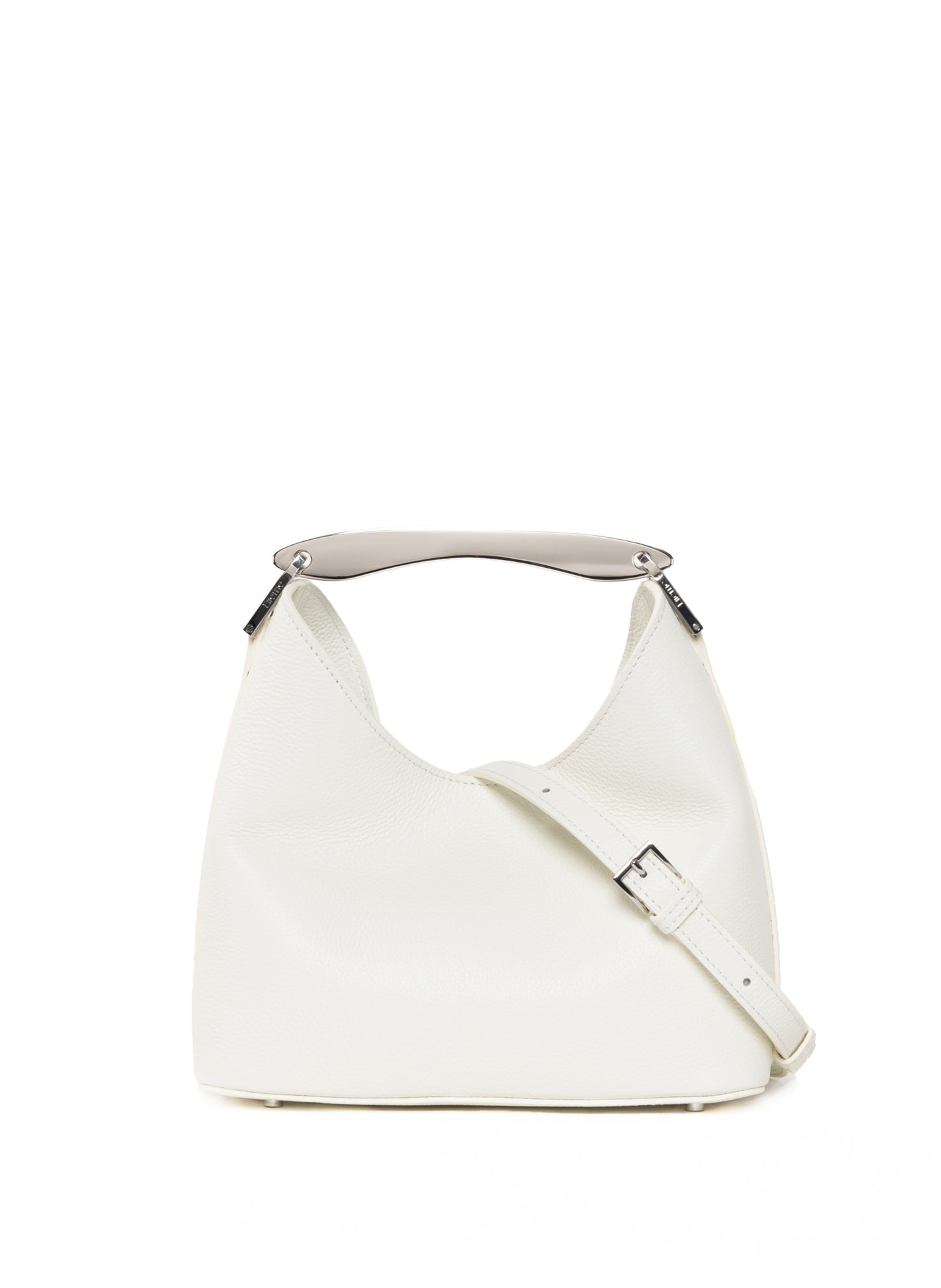 Small Boomerang Pebbled Leather White - Silver