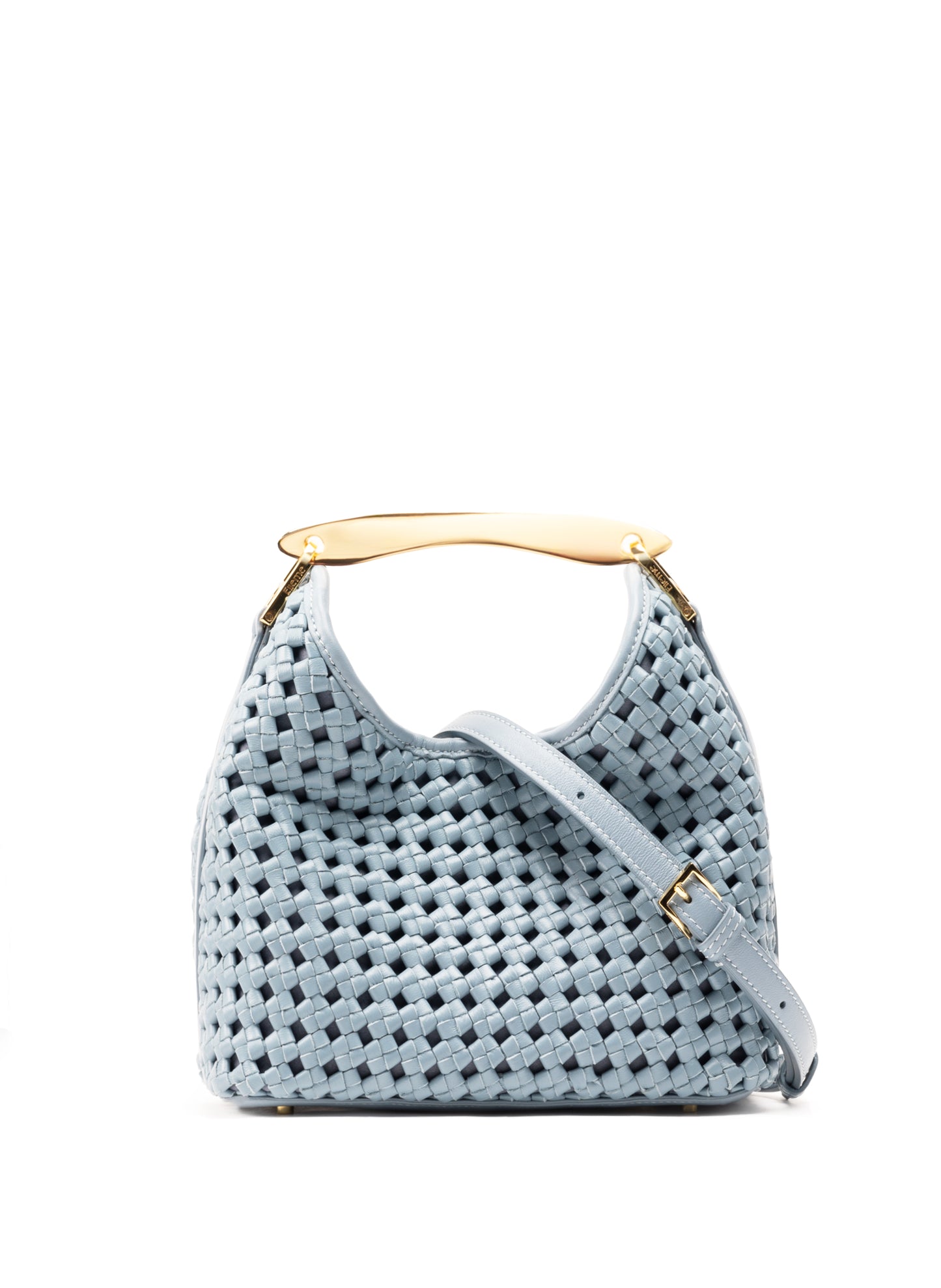 Small Boomerang Woven Leather Artic Blue