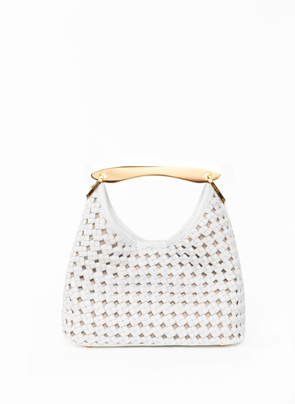 Small Boomerang Woven Leather White