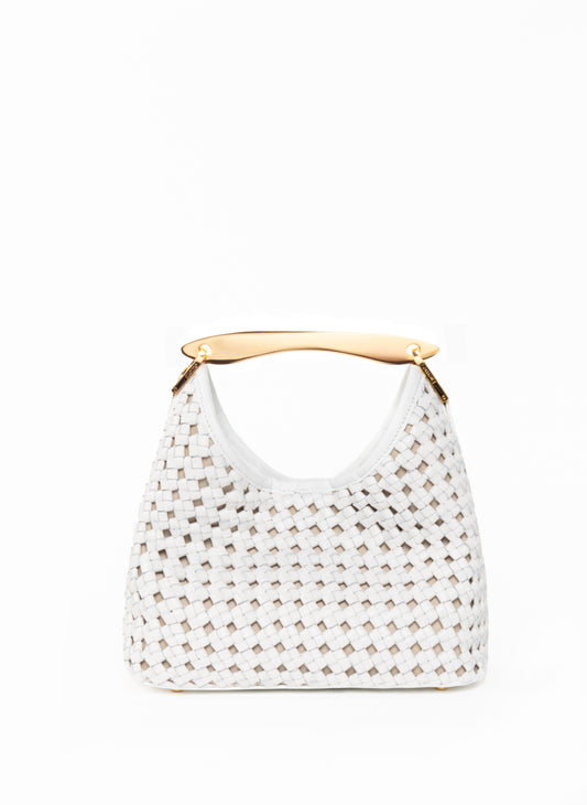 Small Boomerang Woven Leather White