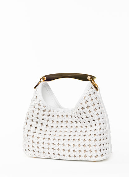 Small Boomerang Woven Leather White