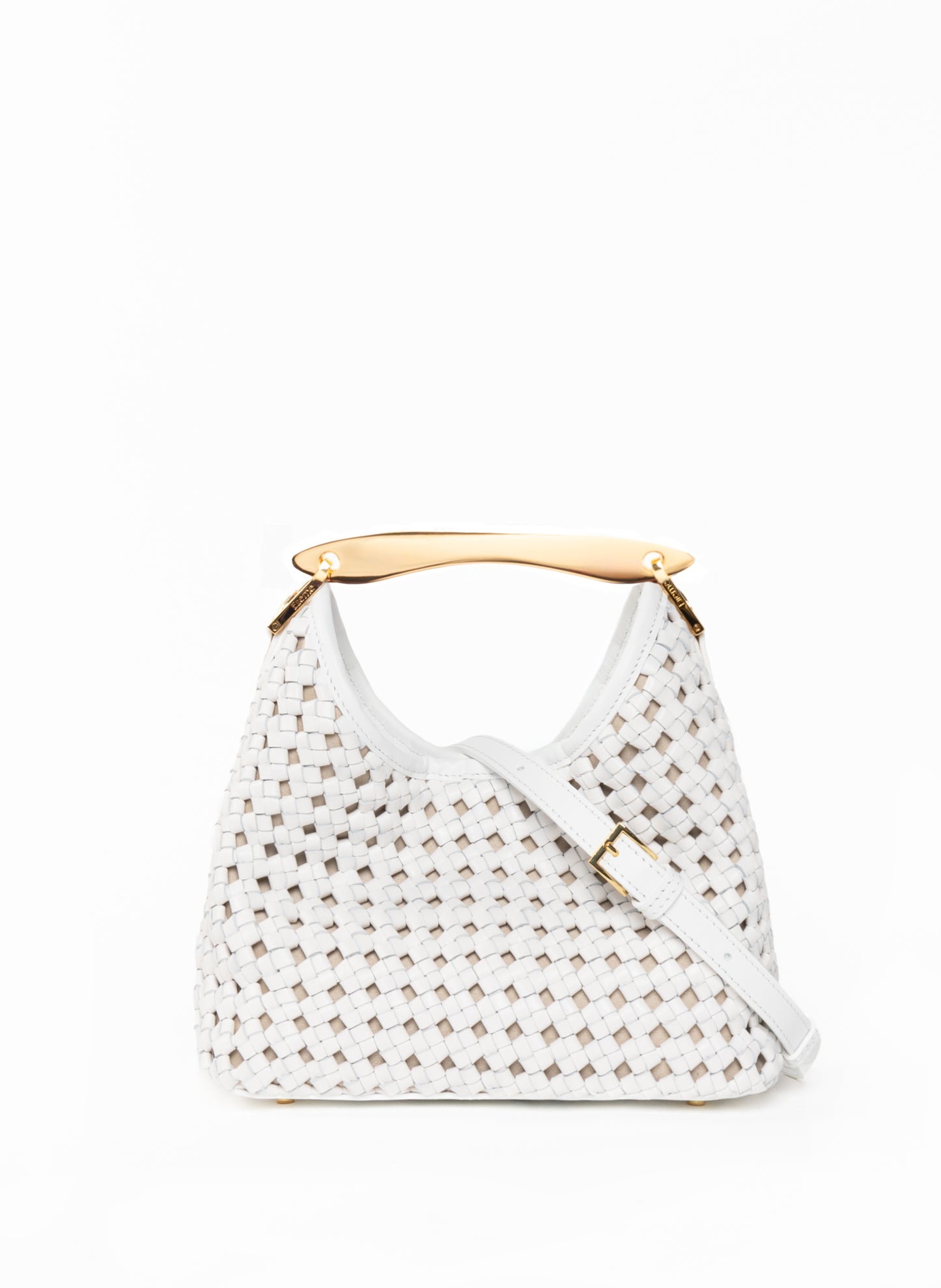 Small Boomerang Woven Leather White
