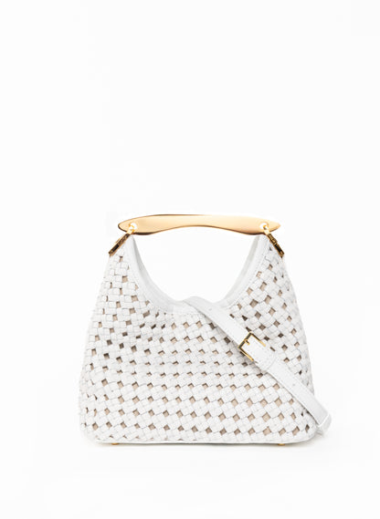 Small Boomerang Woven Leather White