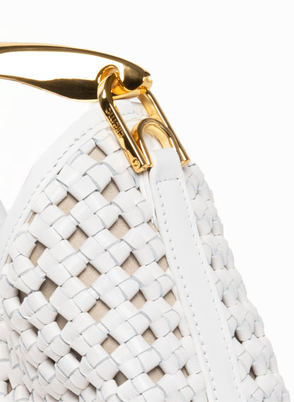 Small Boomerang Woven Leather White