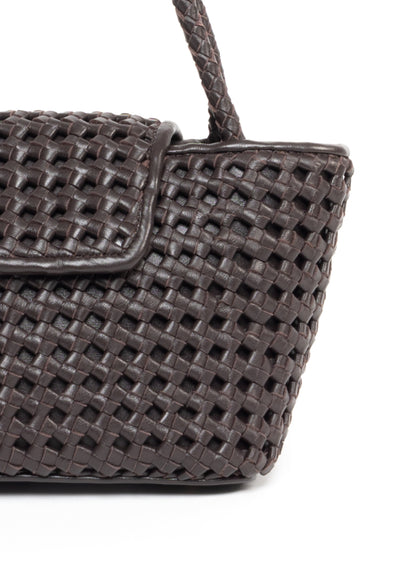 Courrier Tote Woven Leather Dark Brown