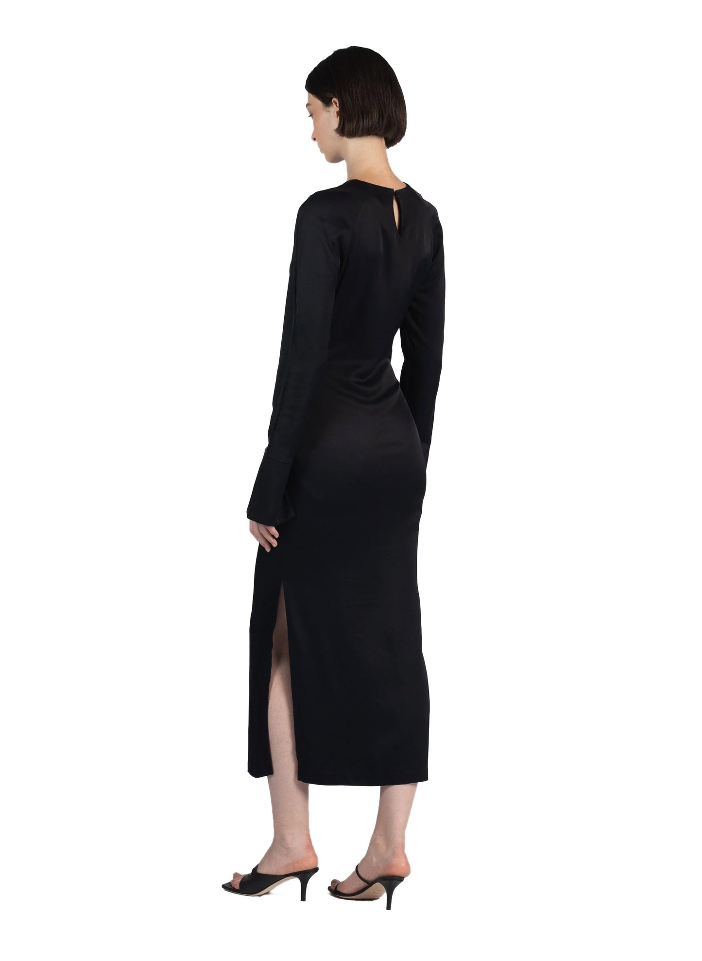 Gathered Long Sleeve Dress Black