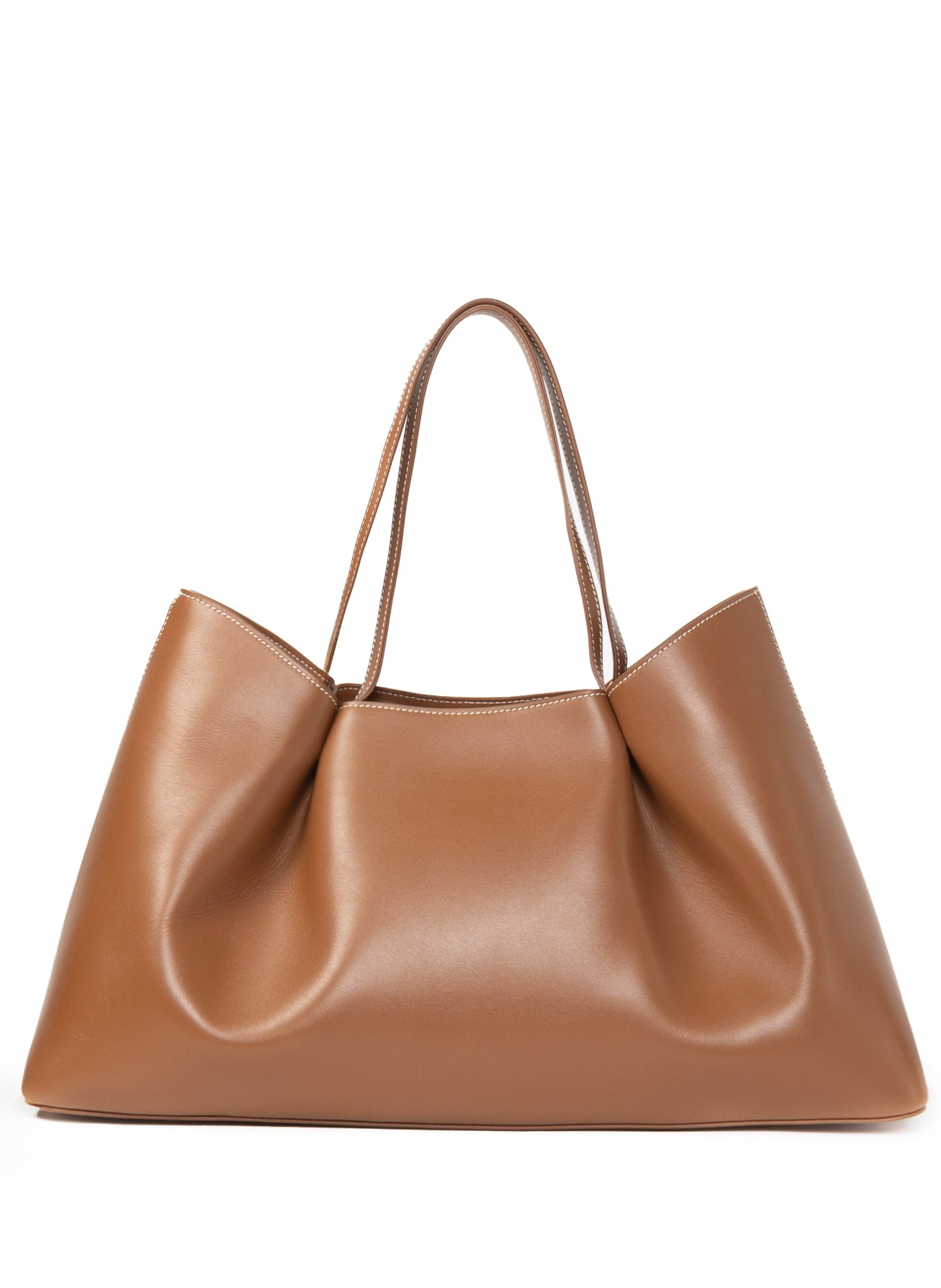 Dimple Tote Leather Cognac/White Stitches