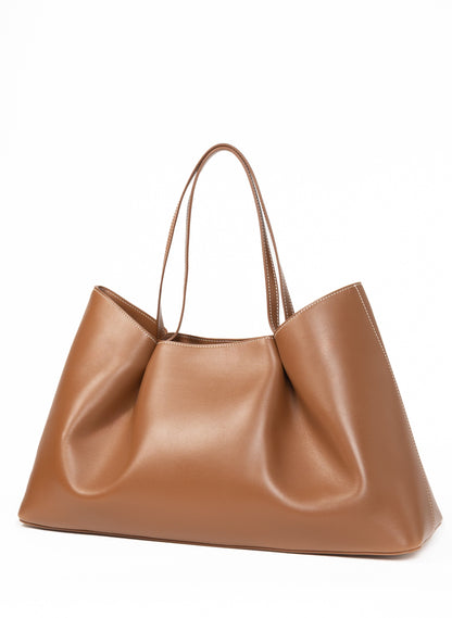 Dimple Tote Leather Cognac/White Stitches