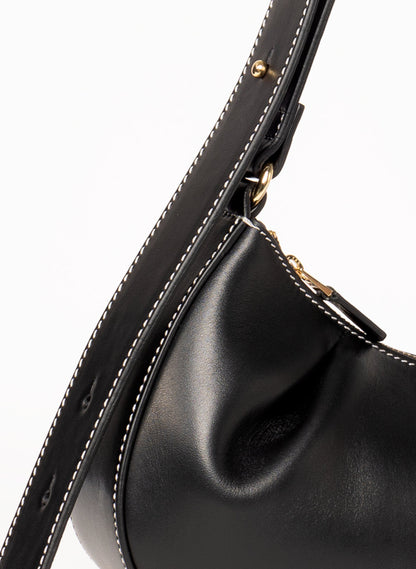 Dimple Moon Leather Black/ White Stitching