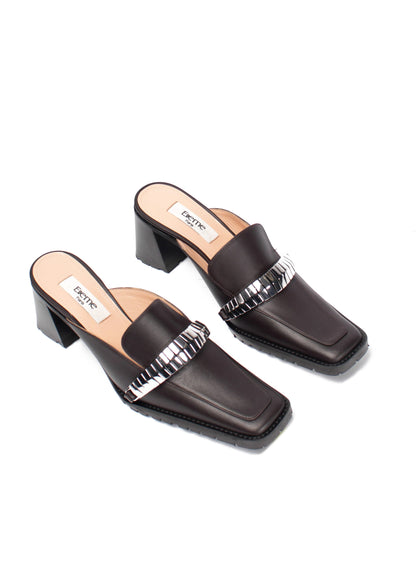 Eva Loafer Mule Leather/Metal Brown