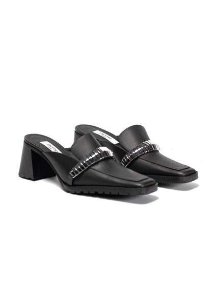 Eva Loafer Mule Leather/Metal Black