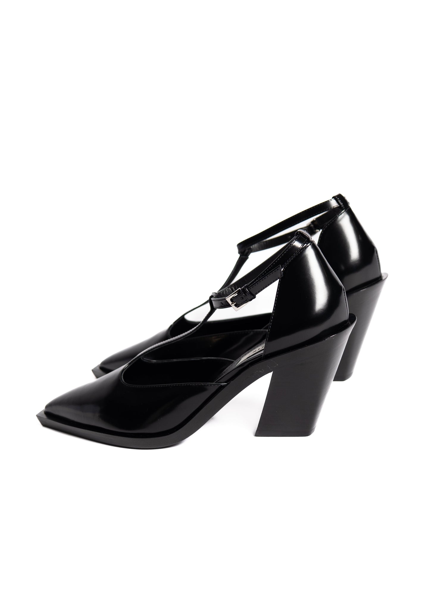 Eclair T-strap Mary Jane Semi Patent Black