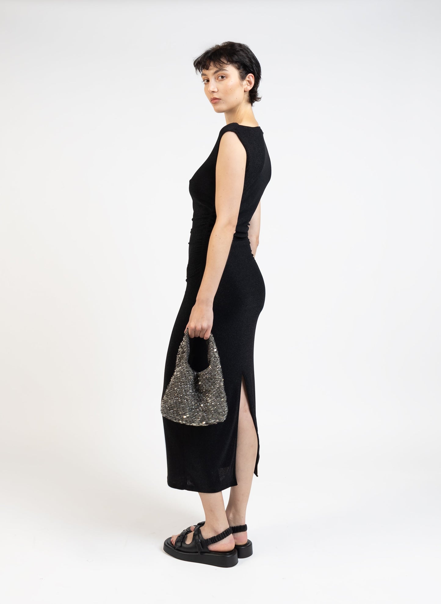 Draped Jersey Dress/Black