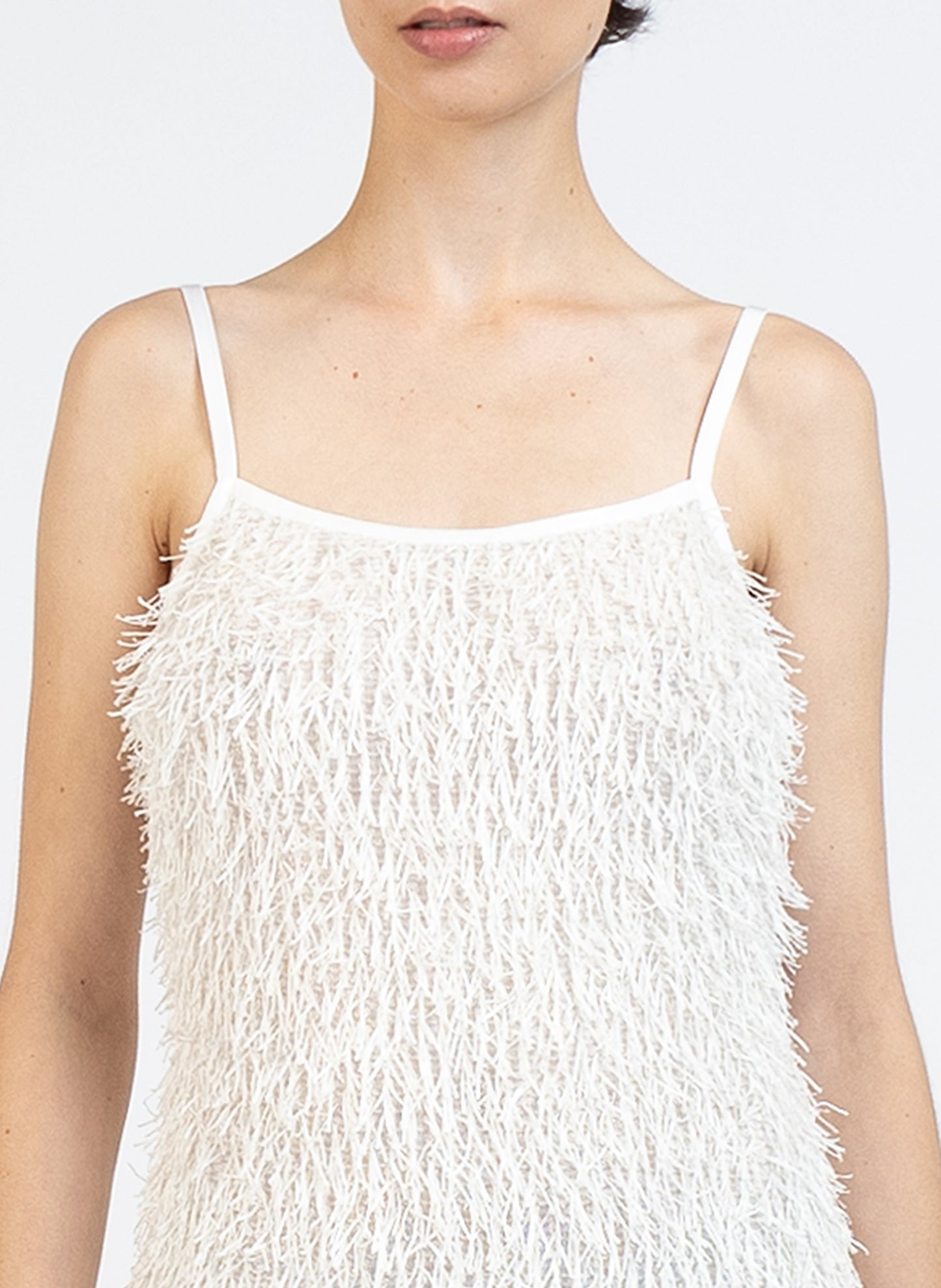 Fluffy Sleeveless Dress/White