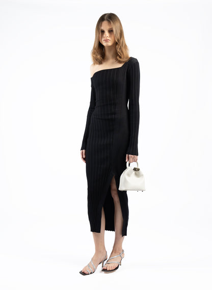 Asymmetric Fitted Dress Black