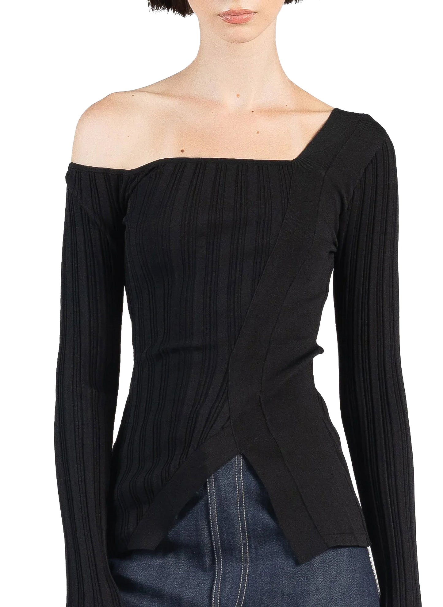 Asymmetric Fitted Jumper Black