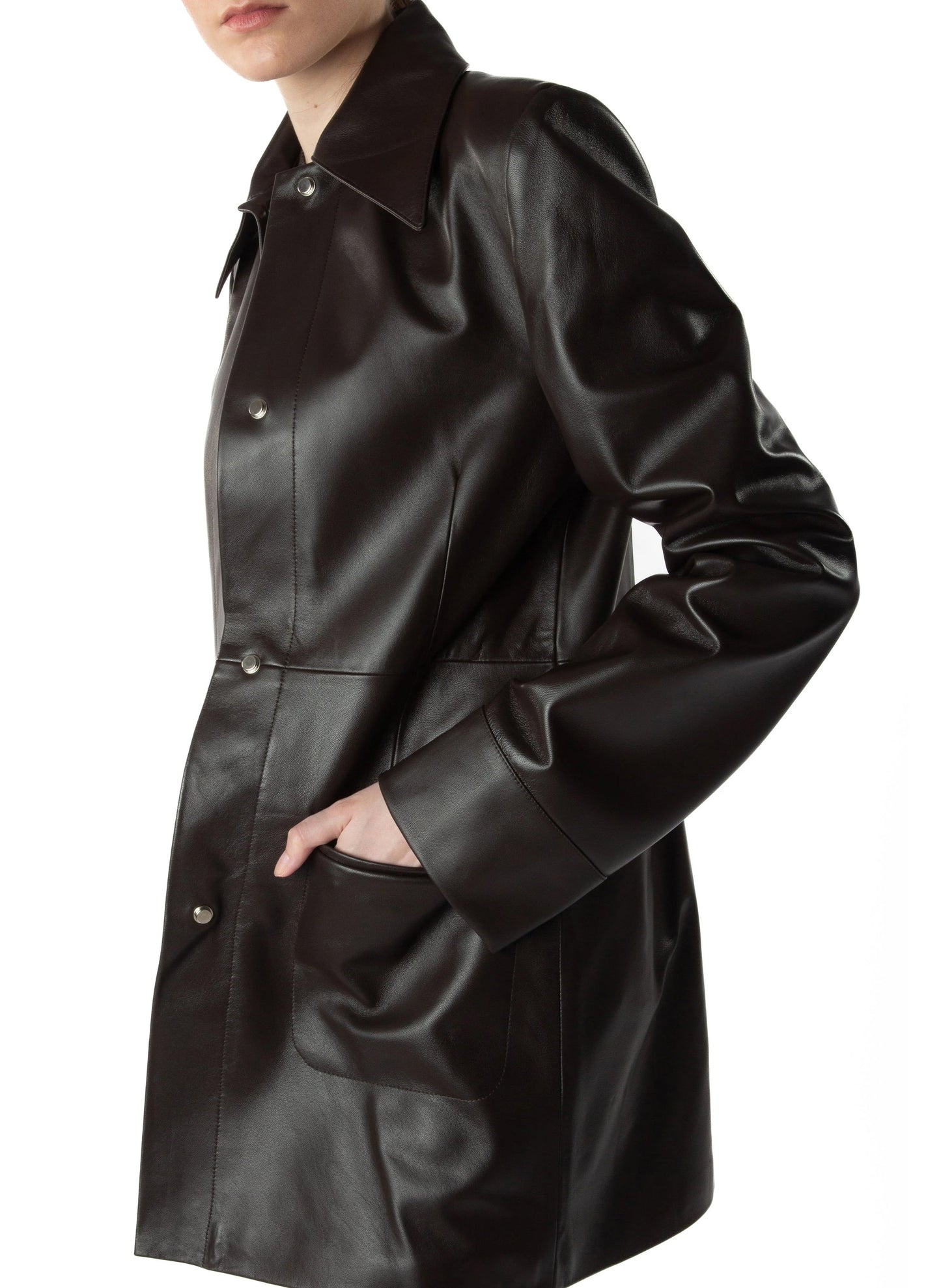 Mid Length Leather Coat