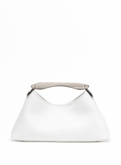 Mini Boomerang Leather White - Silver