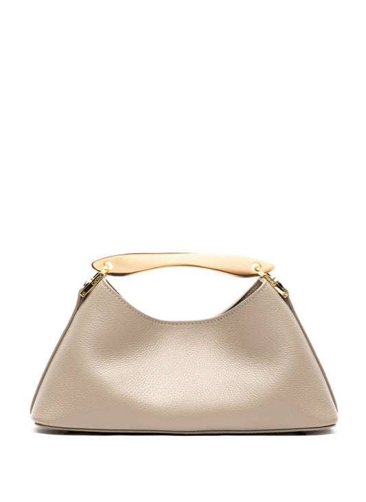 Mini Boomerang Pebbled Leather Taupe - Gold
