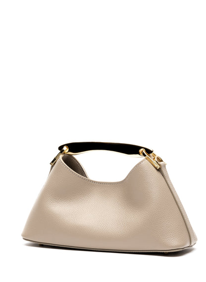 Mini Boomerang Pebbled Leather Taupe - Gold