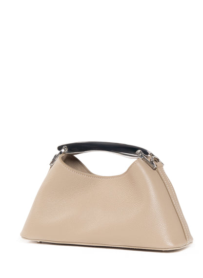 Mini Boomerang Pebbled Leather Taupe - Silver