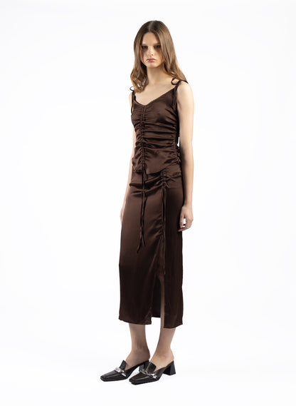 Silk Midi Skirt Brown