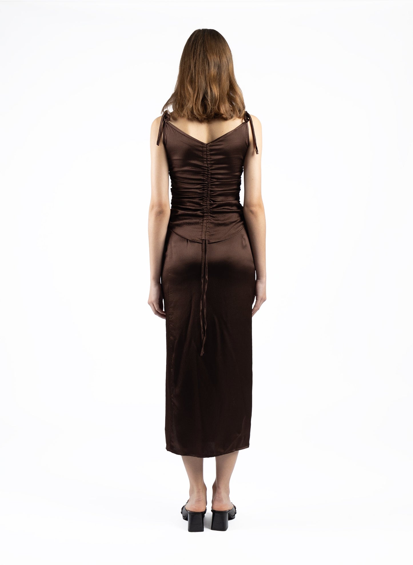 Silk Midi Skirt Brown