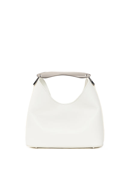 Small Boomerang Pebbled Leather White - Silver
