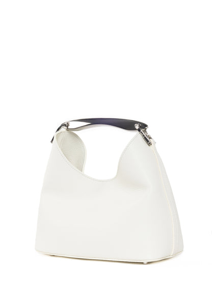 Small Boomerang Pebbled Leather White - Silver