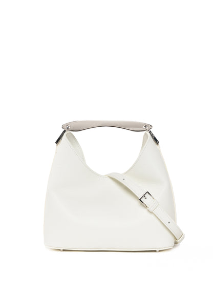 Small Boomerang Pebbled Leather White - Silver