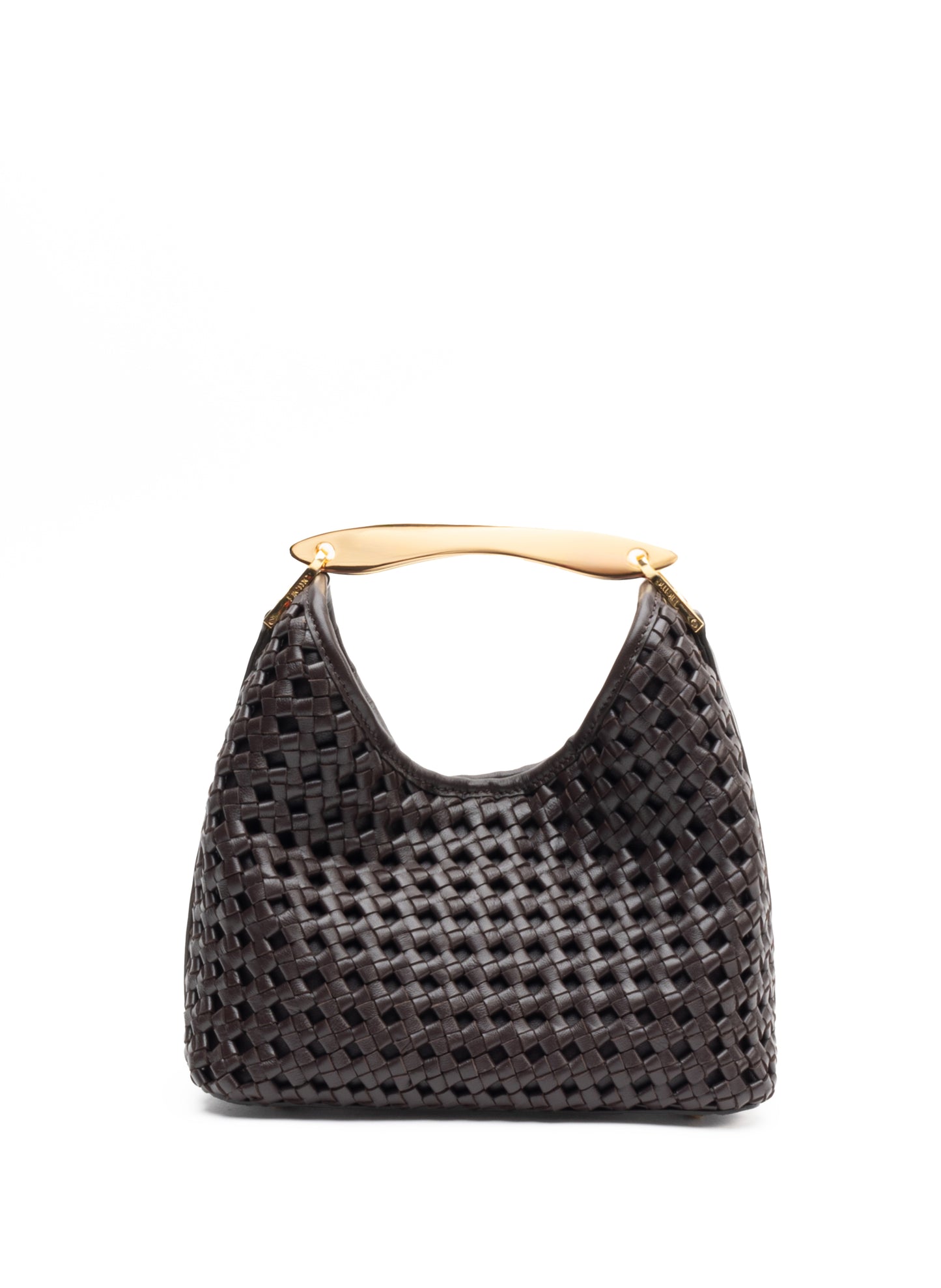 Small Boomerang Woven Leather Dark Brown