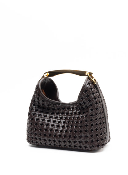 Small Boomerang Woven Leather Dark Brown
