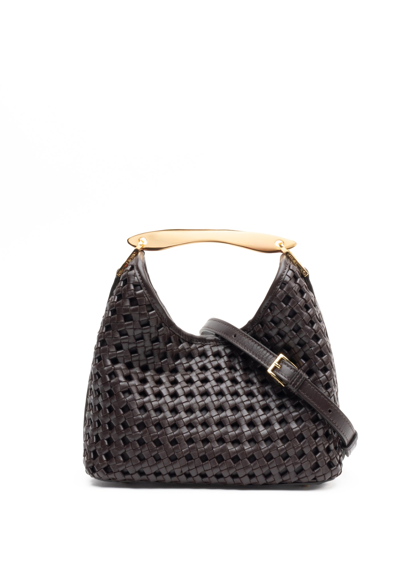 Small Boomerang Woven Leather Dark Brown