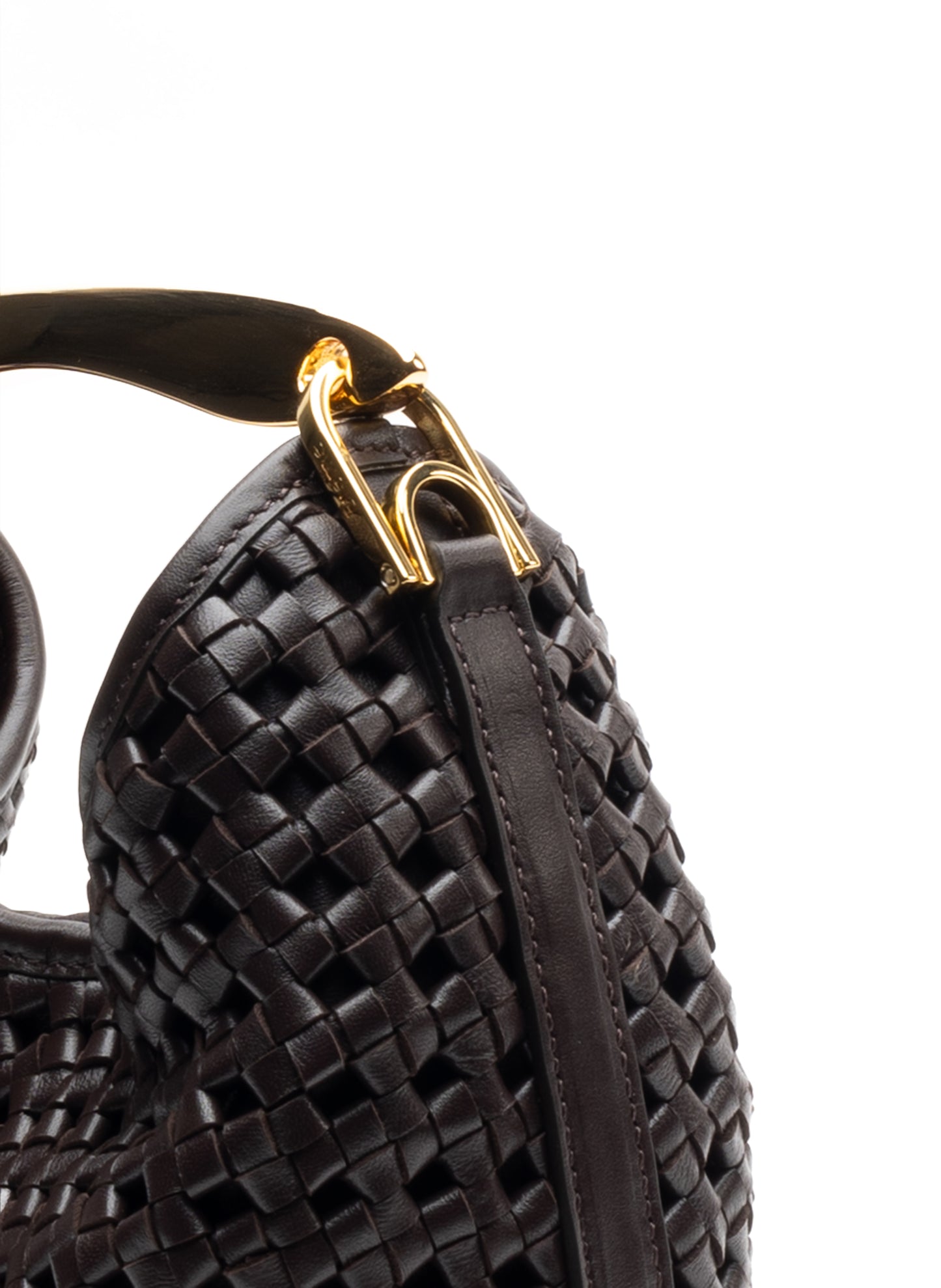 Small Boomerang Woven Leather Dark Brown