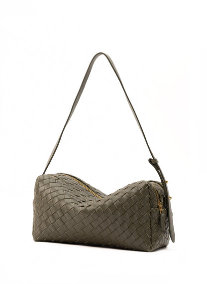 Trousse Woven Leather Olive Green