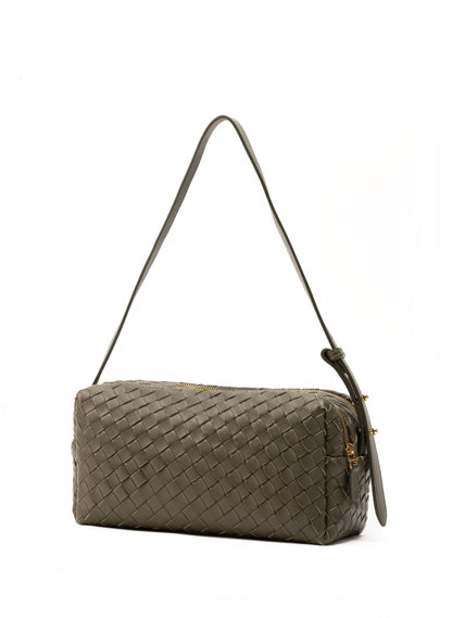 Trousse Woven Leather Olive Green